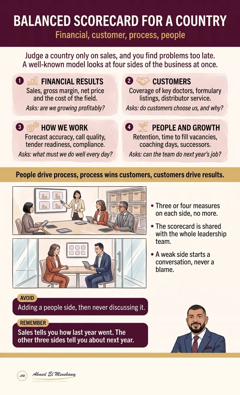 Balanced scorecard for a country: Financial, customer, process, people