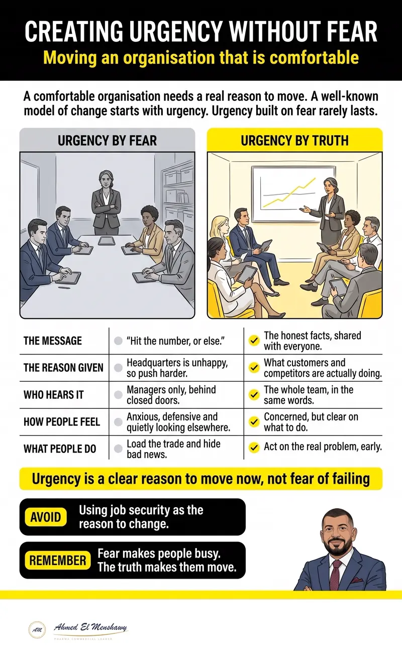Creating urgency without fear: Moving an organisation that is comfortable