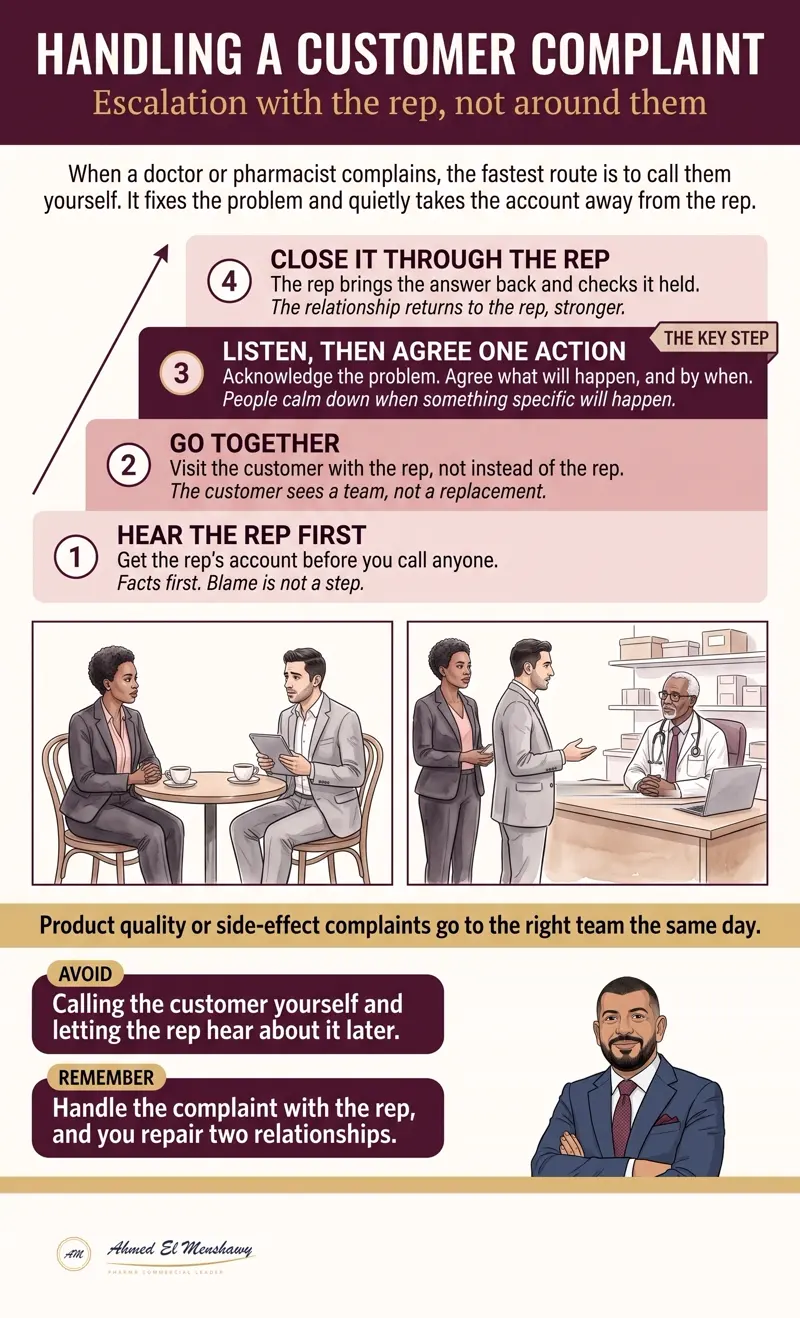 Handling a customer complaint: Escalation with the rep, not around them