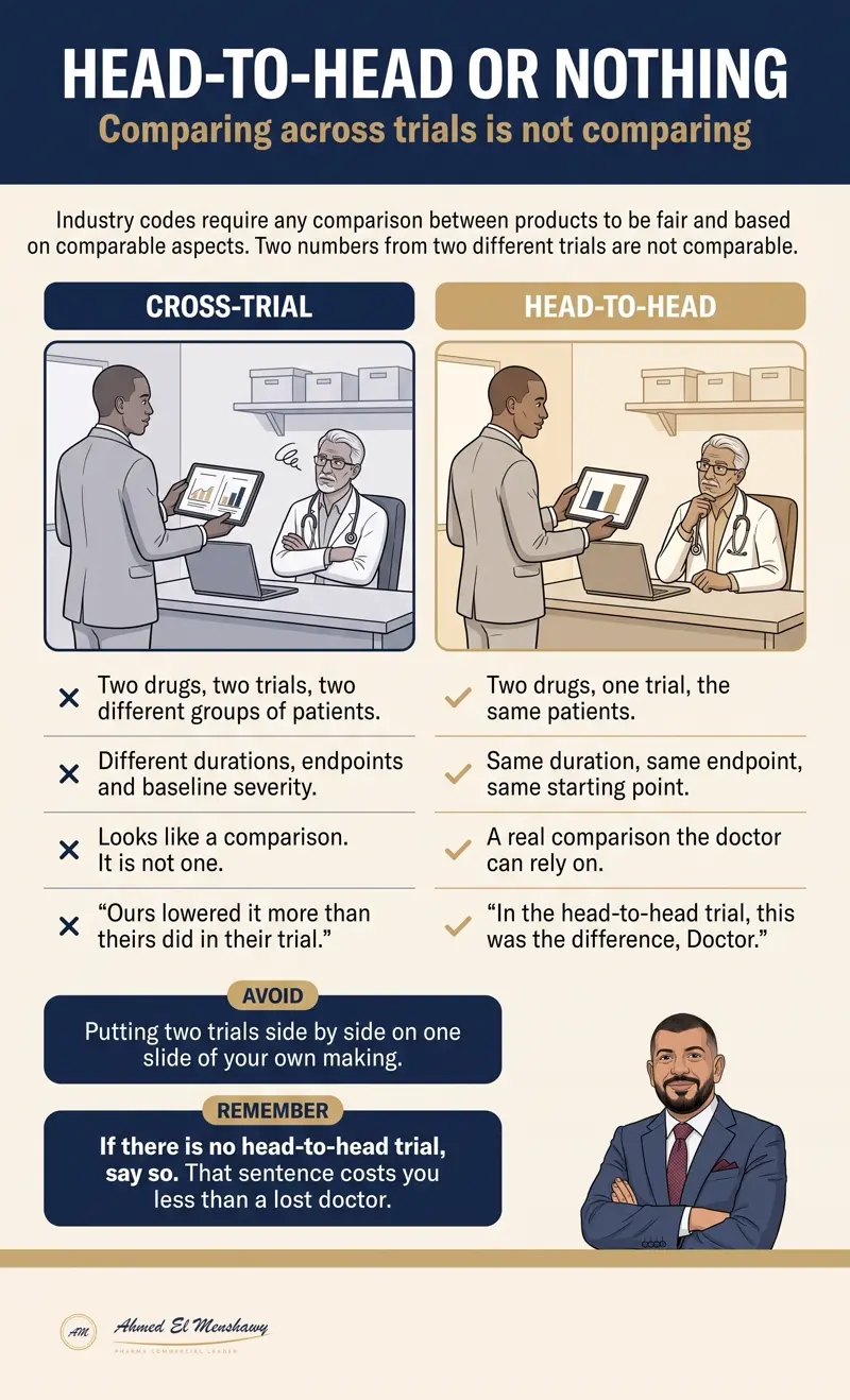 Head-to-head or nothing: Comparing across trials is not comparing
