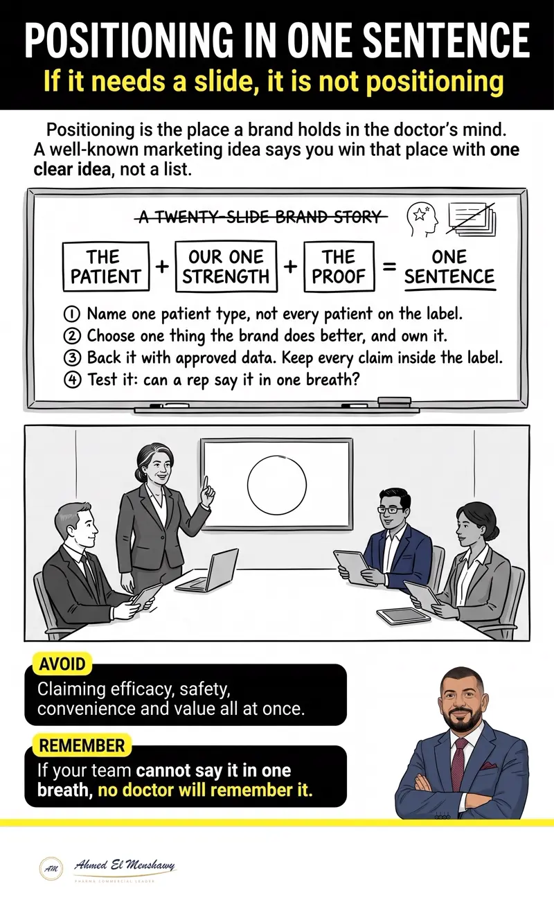 Positioning in one sentence: If it needs a slide, it is not positioning