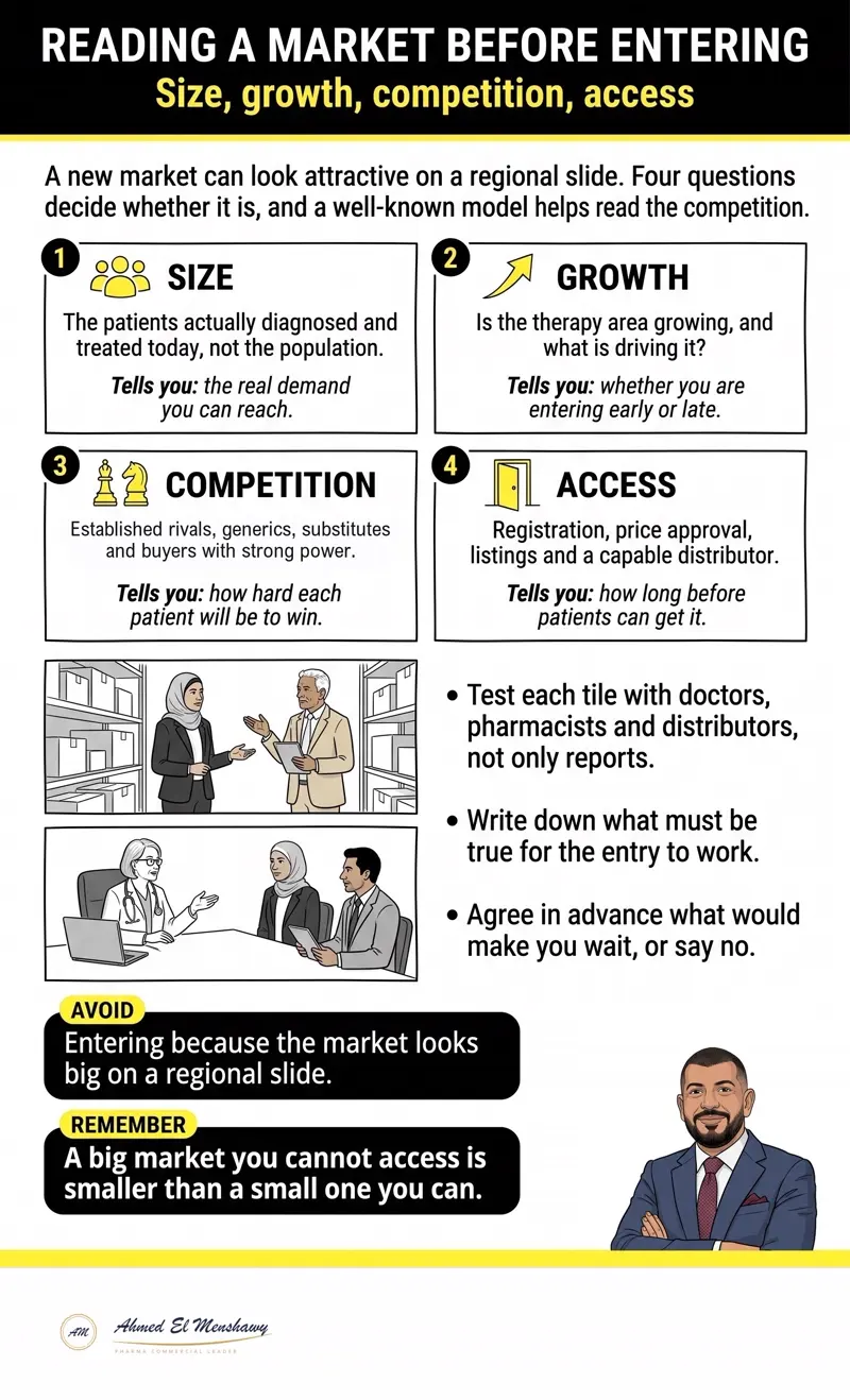 Reading a market before entering: Size, growth, competition, access