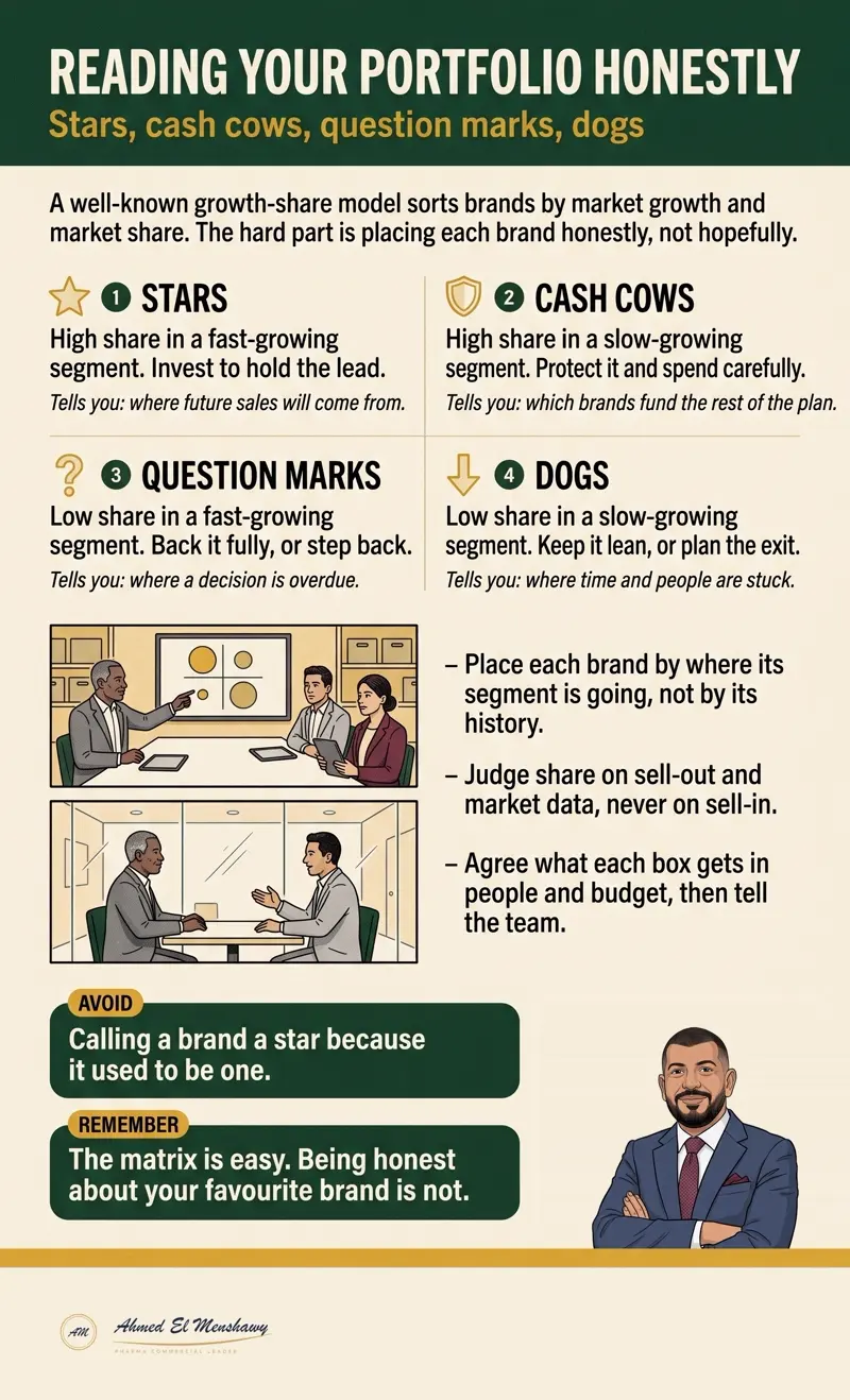 Reading your portfolio honestly: Stars, cash cows, question marks, dogs