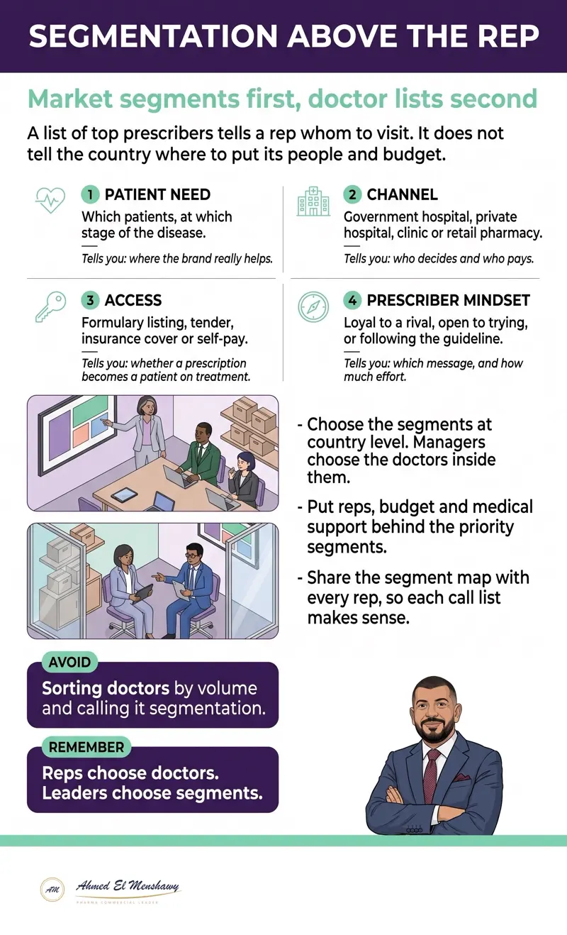 Segmentation above the rep: Market segments first, doctor lists second