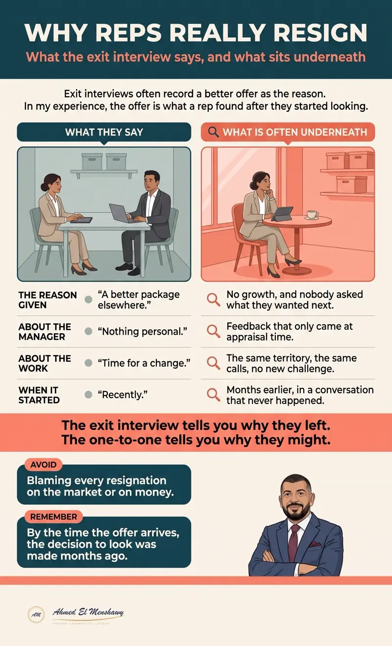 Why reps really resign: What the exit interview says, and what sits underneath